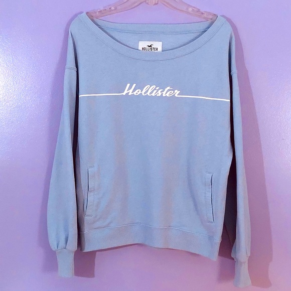Hollister Sweaters - Hollister Baby Blue Boat Neck Oversized Graphic Sweatshirt Size XS